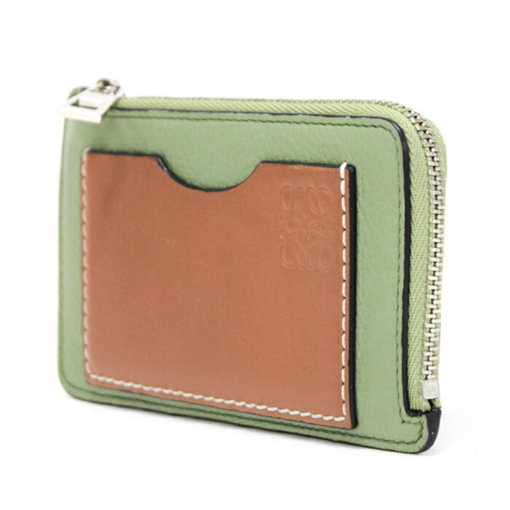 Loewe Coin Wallet Card Holder Calfskin Leather Anagram Green Brown - Picture 3 of 11